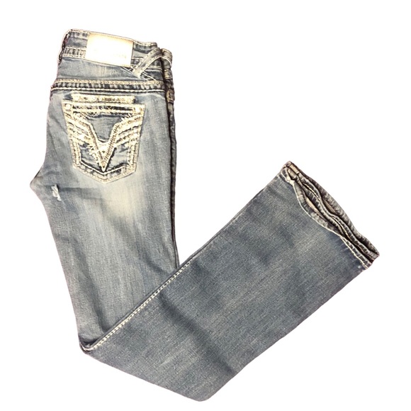 Vigoss The Dublin Bootcut Jeans Blue Denim Designer Jeans Crystals Gems low rise - Picture 5 of 15